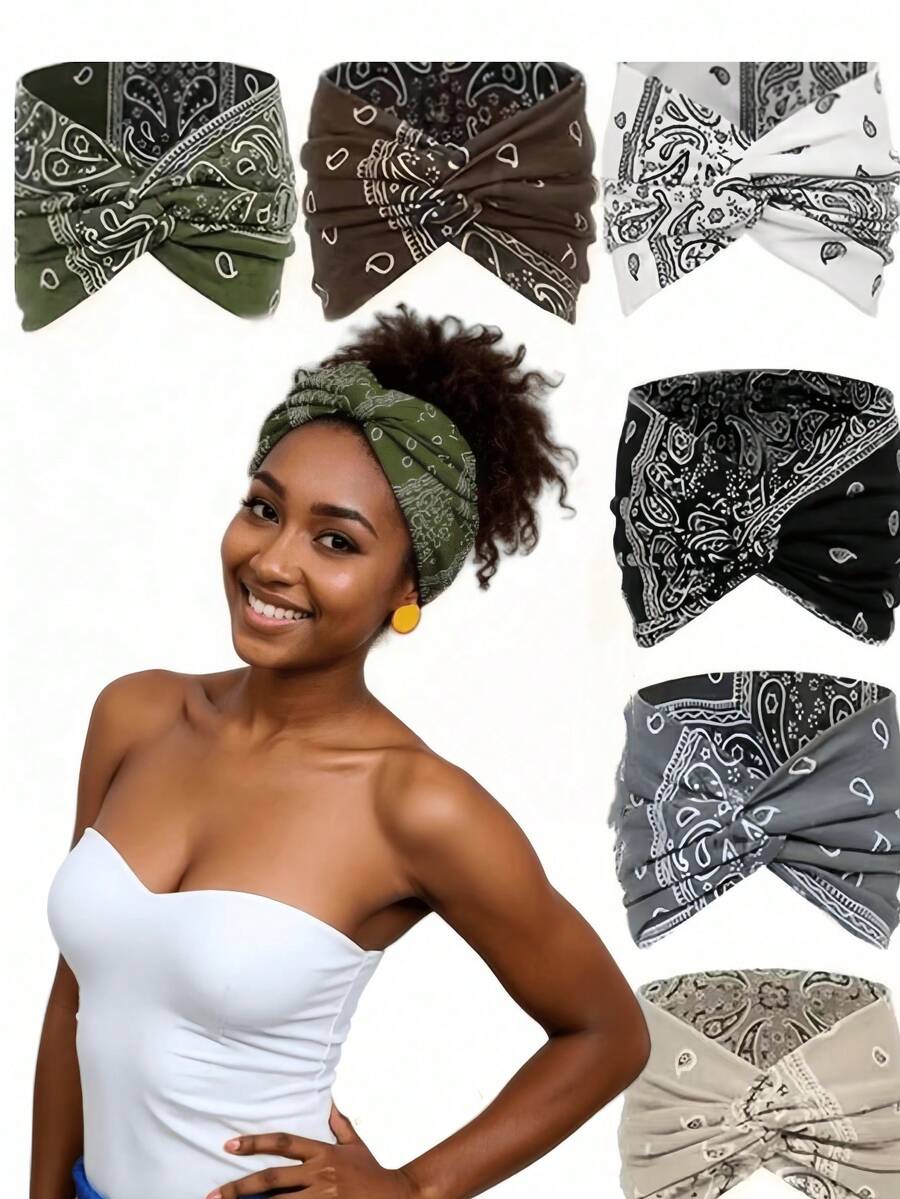 6-Pack Vintage Paisley Pattern Headbands Women's Colorful Headbands Sports Sweatbands Yoga Hair Accessories Bohemian Style (Handmade, A Little Color Difference Is Normal) Women Bandanas Winter Scarf