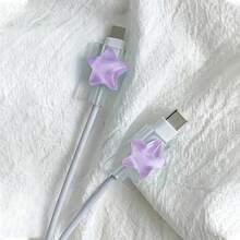 2/4pcs Cartoon Transparent Star Pattern Cable Protector, Candy Macaron Colors, Cute & Fashionable Design Protector, Acrylic Material, Protect Charging Head, Earphone, Phone Cables From Breaking, Extend Data Cable Lifespan, Compatible With IPhone 20W Fast Charging Cable - Multicolor - View 19