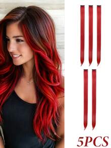 16 piezas de extensiones de cabello de colores con clip - Mechones sintéticos de arcoíris de 22 pulgadas con 8 colores para niños y niñas, regalo de fiesta de cumpleaños - Multicolor - Ver 43