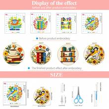 11CT Cross Stitch DIY Kit, Beginner Starter Set, Bookshelf Floral Pattern, Home Decor Creative Gift