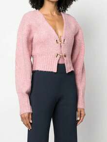 1pc Solid Color Knitted Ribbed Button Closure Short Cardigan, Suitable For Casual, Evening Date, School, Office, Home Wear In Autumn