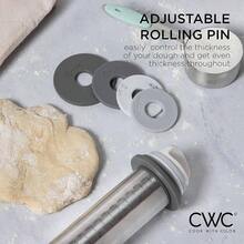 - Rodillo ajustable con anillos de grosor - Rodillo de acero inoxidable con bandas de silicona - Rodillo para hornear fondant, masa de pasta, pasta, galletas, pizza gris - Gris - Ver 3