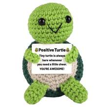 1pc Positive Energy Crochet Sea Turtle Gift, Inspiring Gift For Coworkers, Friends, Family, Suitable For Both Men And Women; Mini Handmade Crochet Shark, Duck, Penguin With Positive Energy Card, Christmas/Birthday Gift - Multicolor - View 1