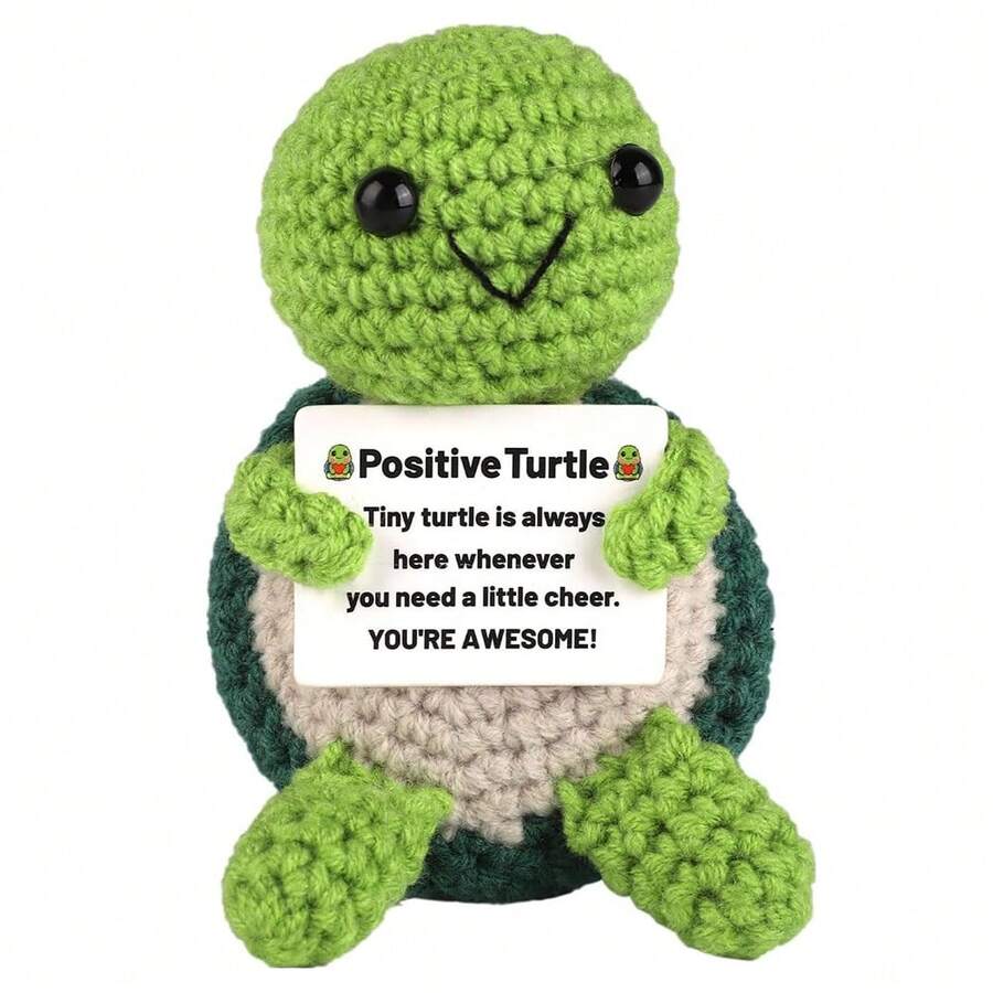 1pc Positive Energy Crochet Sea Turtle Gift, Inspiring Gift For Coworkers, Friends, Family, Suitable For Both Men And Women; Mini Handmade Crochet Shark, Duck, Penguin With Positive Energy Card, Christmas/Birthday Gift - Multicolor - View 1