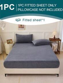 2/3pcs Gray Velvet Fitted Sheet Set Warm Soft Solid Fuzzy Fitted Sheet Bedspread Set King Queen Full Twin Size, Luxury Super Soft Cozy Comfy Bottom Sheet With 11.8" Deep Pocket,Suitable For Fall Winter And Spring 1Fitted Sheet+1/2Pcs Pillowcases