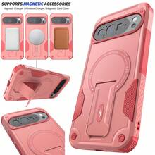 Pink For Pixel 9/Pixel 9 Pro/9 Pro XL/Pixel 10/Pixel 10 Pro/10 Pro XL Shockproof Heavy Duty Magnetic Holder Case Hybrid Slim Dual Layer Stand Protective Kickstand Phone Cover With Universal Adjustable Phone Strap/Lanyard/Chain & Back Sticker - 粉色 - 查看 5