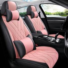 Waterproof 5 Seat Luxury PU Leather Car Seat Covers Full Set Cushion Protector Fit Single Front Seats And Solid Bench 40/60 50/50 60/40 Split Bench Back Universal Fit For Most Cars - Pink - View 9