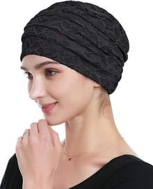 Womens Viscose Lace Turban Soft Sleep Chemo Hatshalloween - màu đen - Xem 10
