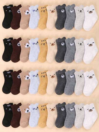 10 双婴儿可爱卡通熊图案袜子，20 双随机可爱小熊袜子，男女通用短袜，适合所有四季舒适袜子，幼儿袜子婴儿新生儿礼物，万圣节装饰感恩节圣诞节圣诞节礼物