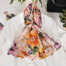 100% Mulberry Silk Scarf For Women Lightweight Long Scarves Beach Wraps Cover Up -Travel Photography Scarfhalloween - Flower Sea - 查看 7