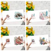 6件套DIY钻石画套装，猫、鸟、兔系列贺卡主题，寓意祝福与美好祝愿，独特设计，不对称钻石形状，纸质材料，手工工具及耗材，适合送给长辈、朋友和家人，节日派对DIY手工礼物 - 彩色 - 查看 6