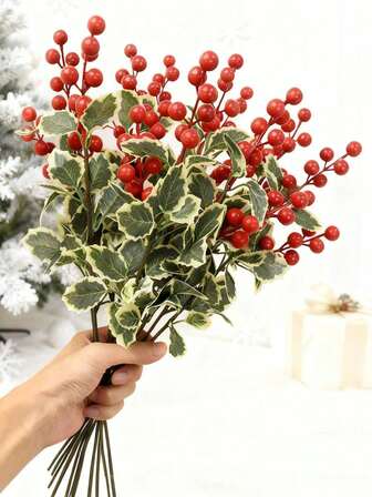 3 Pcs Festive Red Berry Branches - Perfect For Christmas Decorating - DIY Home Decoration - Plastic Material