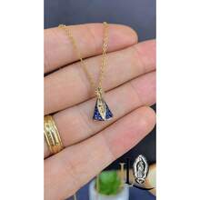 Gold Filled Virgem Aparecida Necklace: Zirconia Religious Jewelry