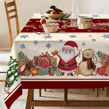 Une nappe de Noël joyeuse - motifs de fleurs rouges et d'arbres de Noël, en polyester, décorations rectangulaires pour le repas de fête