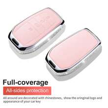 Compatible con la cubierta de llavero de  con llavero, funda de cristal de cuero genuino rosa para protección de llaves para Avalon Camry Cor - Rosa - Ver 2