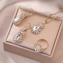 Teardrop Jewelry Set, Necklace And Earrings Customized With Colorful Rhinestones, Bridal Jewelry Set. - Gold - View 5