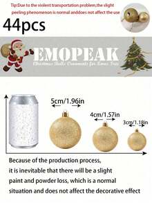 44pcs-Christmas Ball Ornaments, Christmas Tree Decoration, Hanging Shatterproof Plastic Ball Decorations For Xmas Tree, Holiday, Wedding Party, Window Christmas Decor, Birthday, Valentine's Day, Easter, Home, Office Wall Decor,Perfect Christmas Tree Decoration To Create Holiday Atmosphere - Christmas Gift 7/6/5/4/3 Cm (2.8/2.4/1.9/1.6/1.2 Inches) Christmas Decorations Home Christmas Gifts Christmas Decor