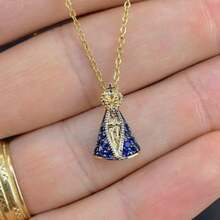 Gold Filled Virgem Aparecida Necklace: Zirconia Religious Jewelry