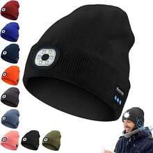 1顶带灯蓝牙针织帽，USB充电，内置6颗LED手电筒，无线耳机，男女通用，酷炫礼物，保暖冬季帽，适合滑雪、狩猎、露营、徒步、跑步、钓鱼等户外活动。 - 彩色 - 查看 3