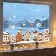 1/2pcs Christmas House Window Sticker, Static Adsorption Christmas Holiday Decorations, With Snowflake Pattern, No Residue Removable Home Door Glass Sticker, Easy To Apply PVC Christmas Decorations - Multicolor - View 3