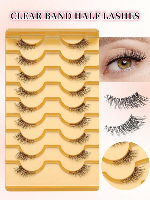 9 Paar natürliche halbe Wimpern, 3-5-9mm gemischte Länge, natürliche Katzenaugen-Wimpern Make-up Werkzeuge, verlängerte flauschige Kunstmink-Wimpern mit transparentem Streifen, natürliche lange Katzenaugen-Wimpern, 3D-flauschige Kunstwimpern, Mini-Cute Super-kurze halbe Wimpern, geeignet für Rollenspiele, europäischer und amerikanischer Stil verlängerte Kunstwimpern