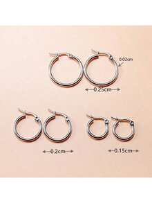 6 件不锈钢经典环状耳环，夸张欧美时尚大耳环，钛钢圆形耳环，防过敏防褪色，银色和金色，适合女士 - 彩色 - 查看 2