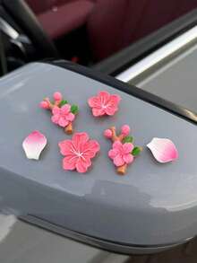 6 piezas Accesorios de decoración interior de coche - Decoración de pantalla de salpicadero de coche con flor de melocotón 3D - Unitalla - Ver 4