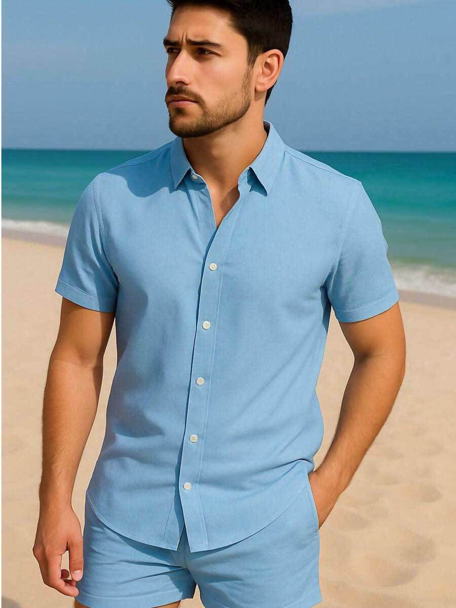 Men Shirt Co-Ords - Màu xanh nhạt - Xem 1