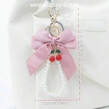 1 Elegant Faux Pearl Bracelet And Bow Decoration Keychain Pendant, Equipped With Creative Zinc Alloy Simulated Cherry Accessories, Fashionable Women's Bag Pendant, Suitable For Bag Chains, Mobile Phone Hanging Chains, Keychains, And Gifts For Friends' Mothers Christmas
