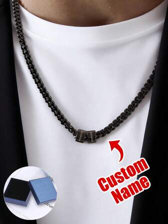 Men Custom Name Letter Necklace Pendant, Fashion Classic Stainless Steel Personalized Nameplate Chain, Send Husband And Wife Couple Friend Father's Day Memorial Necklace Gift