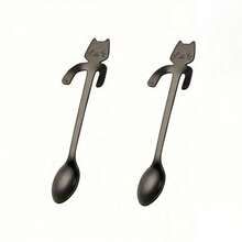 1pc/2pcs Stainless Steel Creative Cat Stirring Spoon, Cat Hanging Cup Coffee Spoon, Mug Tea Spoon, Dessert Spoon - Multicolor - View 16