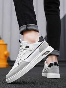 Zapatillas deportivas elegantes de caña baja, zapatillas deportivas blancas informales, zapatillas deportivas básicas minimalistas para el uso diario de los hombres, diseño transpirable para zapatillas ligeras de correr diarias, Zapatos para correr al aire libre para hombres.Nuevas zapatillas deportivas para hombre.zapatillas deportivas minimalistas de fitness con bloques de color. - Gris - Ver 3