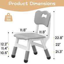 Silla Ajustable para niños (2 Piezas), Silla de 3 Niveles de Altura Ajustable, Silla de plástico para Interiores y Exteriores, para niños de 2 a 8 años de Edad, Familia, Escuela, hogar - Gris - Ver 2