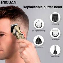 6-In-1 Cordless Men's Hair Clipper Set - Professional Hair Trimmer, Beard Trimmer, Nose & Ear Hair Trimmer Set, USB Rechargeable, For Haircut, Beard, Nose And Body Grooming, Men's Gift, Suitable For Home And Travel - Gold - View 6