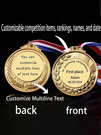 1pc Personalized Medal, Custom Sport Medals Race Award,Personalized Custom Metal Hanging Tag, Wheat Ear Border Medal, Zinc Alloy Material, Children's Competition Medal, Sports Event Marathon Honor Commemorative Medallion Production