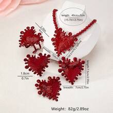 5PCS New Red Big Heart Niche Design Retro Open Wide Bracelet Necklace Earrings Ring Set Light Luxury Exquisite Women's Jewelry Set - 10-2348 紅色套裝 - 查看 8