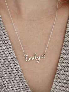 1pc Stainless Steel Name Necklace With Heart Charm - Custom Jewelry - Ideal Gift For Birthdays, Christmas, Valentine's Day, Mother's Day, Weddings, Easter, All Seasons - Name Necklace Elegance, Wedding Jewelry, Romantic Gift, Elegant Design, Custom Stainless Steel Name Necklace