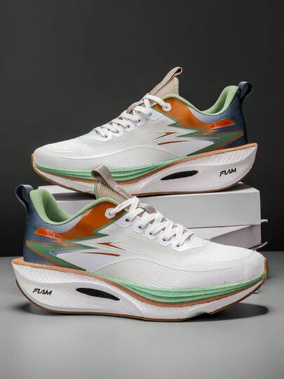 L.S.W.P Men's Road Running Shoes - Rubber Sole Cushioned Running Shoes - Suitable For Fitness, Jogging, Casual Wear - Lace-Up Design, Dual-Use For Daily And Sports - Lightweight Shock-Absorbing Shoes, Outdoor Activities, Fashionable Style, Wear-Resistant And Non-Slip, High-Efficiency Training Shoes