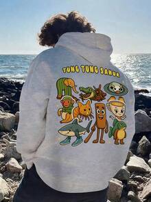 1pc Tween Boy Casual Printed Pullover Sweatshirt, Thermal Lined, Long Sleeve, Autumn/Winter