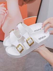 2025 New Thick Sole Non-Slip Double Buckle Beach Sandals, Casual Wedge Slippers For Women - White - View 9