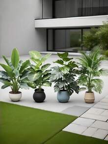 4-Piece Set - Large Artificial Green Plant Palm Tree Set With 48 Large Leaves; Christmas Decoration, Modern Wedding Garden Decoration; Maintenance-Free Evergreen Wealth Tree Artificial Plant, Suitable For All Seasons; Potted Christmas Tree It Is Suitable For Festivals Such As Thanksgiving, Halloween - Multicolor - View 7