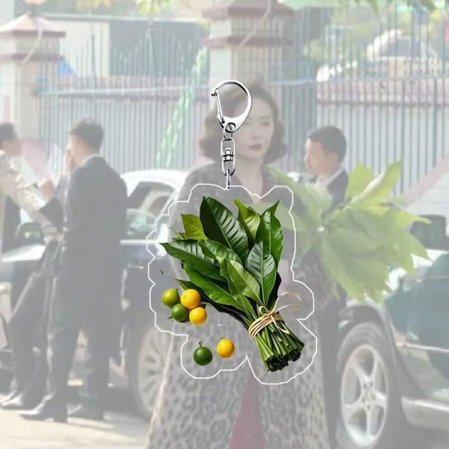 2025 New Style Evil Avoiding Grapefruit Leaf Keychain Funny Acrylic Lucky Charm Original Gift
