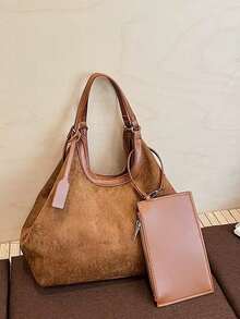 New Fashion Solid Color Large Capacity Tote Bag For Women, Casual Stylish Bucket Bag For Work Commute, Shoulder & Crossbody Bag