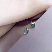 1 Pair Elegant Butterfly Stud Earrings, Minimalist Blue Petite Earrings For Women & Students, Cute And Stylish Ear Jewelry, Perfect For Everyday Wear & Casual Occasions - 綠色 - 查看 4