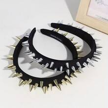 Women's High-End Studded Black Headband, Wide-Brimmed, Fashionable Punk-Style Headband Hair Clip Summer. - 金色 - 查看 3