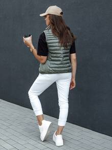 Women's Stand-Up Collar Quilted Vest, Padded Lightweight Transitional Vest, Athleisure Vest For Fall And Spring, Stylish Vest With Pockets And Zipper, Universal Wardrobe Piece For Cold Weather - Green - View 5