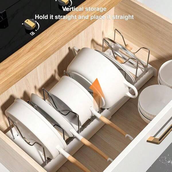 Expandable Pot Lid Organizer Rack, Fits Cabinet, With 7 Adjustable Stainless Steel Dividers For Kitchen Cabinet Storage And Organization, Foldable Design, Great Gift For Mom (White, Gray)