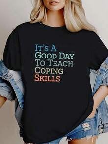 180g pure Cotton It&amp;#39;s Good Day to Teach Coping Skills Sweatshirts, School Social Worker, Counselor Team Sweatshirt, Social Work Gifts, Coping Skills T Shirts female women streetwear Print Round Neck Short Sleeve Slightly Comfortable graphic Breathable - Negro - Ver 6