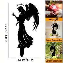 1 件花园守护天使 - 铸铁黑色乡村风格户外雕像，带花卉装饰，圣诞节、感恩节、复活节的精神节日装饰，花坛和庭院的耐候地面，送给她的贴心礼物，最佳圣诞装饰，完美的感恩节选择 - 黑色 - 查看 3