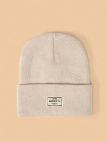 1 件弹力针织帽，时尚街头嘻哈风格，带品牌标签，保暖翻边滑雪帽，适合秋冬季秋季服装 - 貼標 - 查看 25